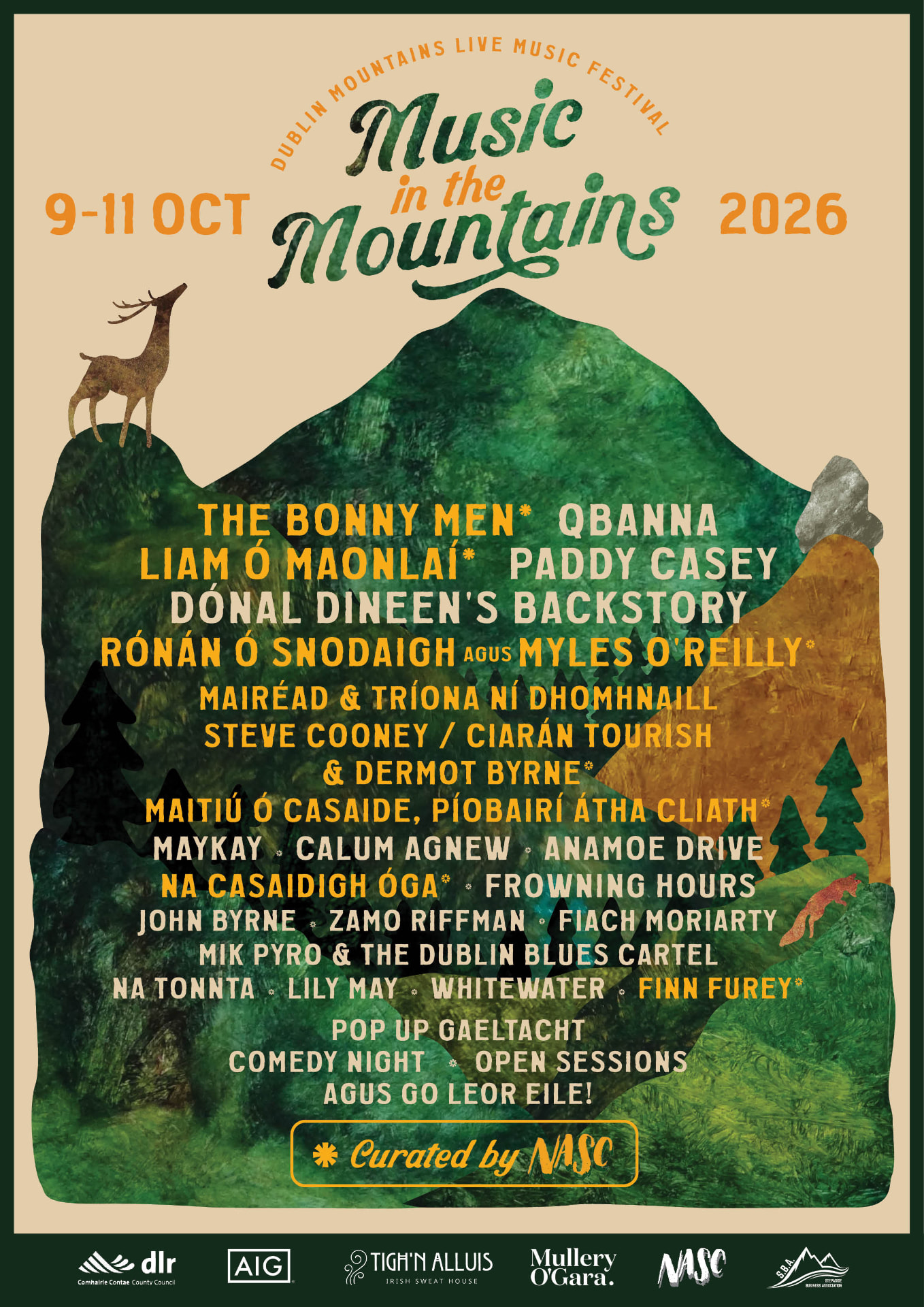 Féile Nasc Music in the Mountains festival poster, 9-11 October 2026